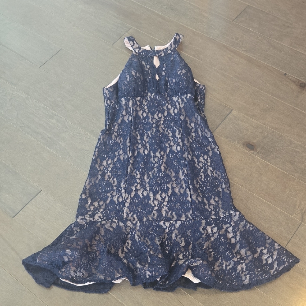 Navy Lace Overlay Dress